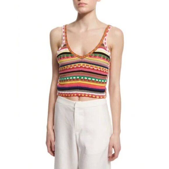 NWOT Alice + Olivia V-neck Crochet Cropped Tank Top, XS - Picture 2 of 9